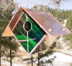 Copper-Stained Glass Birdhouse -Bird Products Store BHGW EMRLD2 HS 8354ebb9 a77f 471e 97d2 7039725dfa19