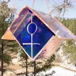 Copper-Stained Glass Birdhouse -Bird Products Store Copper Stained Glass Birdhouse Blue