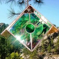 Copper-Stained Glass Birdhouse -Bird Products Store Copper Stained Glass Birdhouse Green