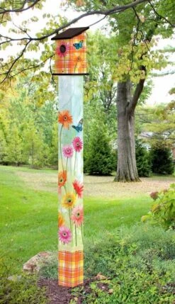 Birdhouse Art Poles 6 Ft. Post -Bird Products Store Gerbera Daisy Birdhouse Pole