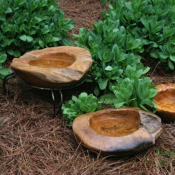 Teak Bird Bath, Deck-Mount Or Ground 2 Sizes -Bird Products Store small teak bath ground