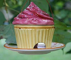 Ceramic Cupcake Bird Feeder -Bird Products Store strawberry.feeder.smll